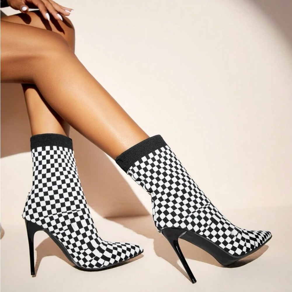 Geometric Pattern Fashionable Stiletto Heel Women Mid-Calf Boots Size Fit Like 7 - Picture 4 of 5
